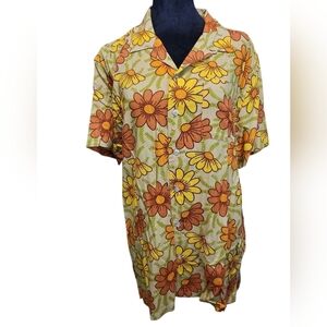 NWT Massive Med Shirt Floral Print Men's Shirt - Yellow and Orange